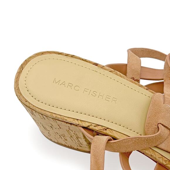 MARC FISHER "Riza" Leather Fisherman Cork Heel Ankle Wrap Sandals (Blush | 9M) - Picture 8 of 10